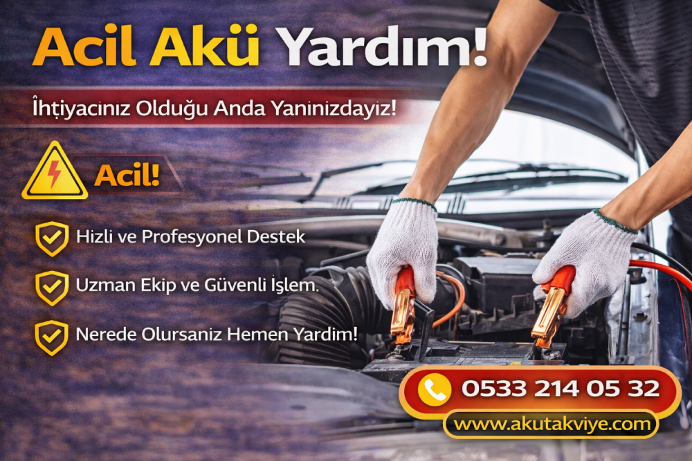 Acil akü yardım hizmeti ile mobil akücü tarafından araç aküsüne takviye yapılması