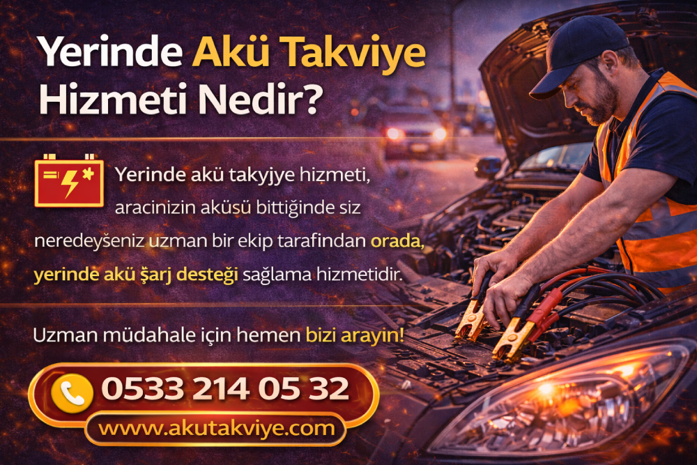Yerinde akü takviye hizmeti ile çalışmayan araç için mobil akü takviye ve acil akü yardım işlemi